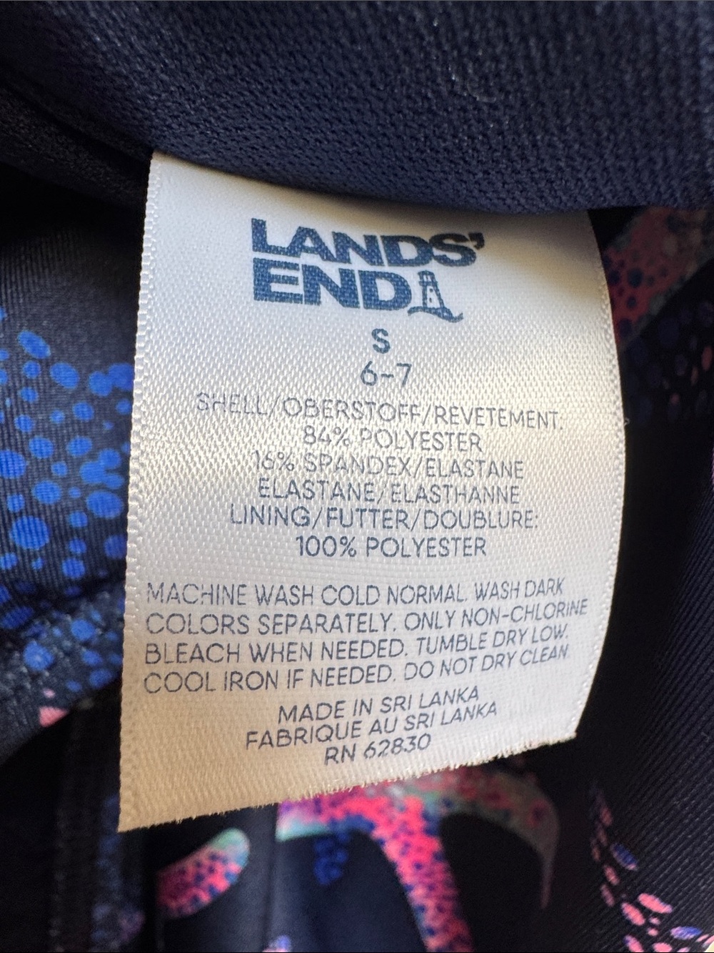 Lands End Girls size 6-7 S Navy Blue w/ Pink & Green Starfish 1 Piece Swimsuit - Picture 16 of 17